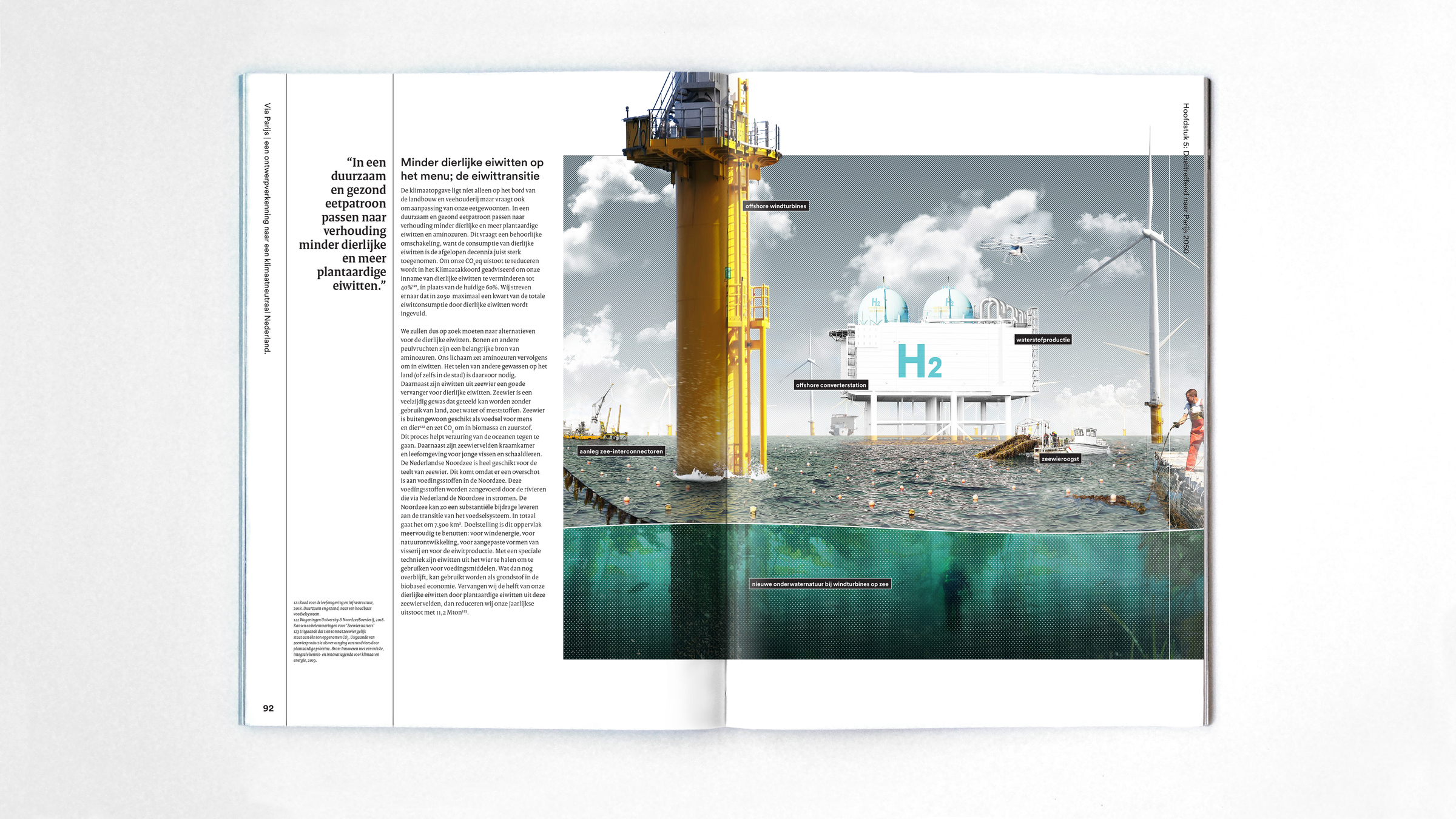 De toekomst van de Noordzee, windturbinevelden, zeewierteelt en waterstofconversie.